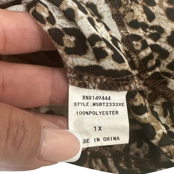 Siren Lily Strech Mesh Leopard Print Ruffled Top Blouse Women 1X Ruffle V neck - Picture 5 of 12